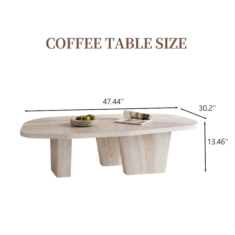 47.4" Modern Square Beige Coffee Table for Living Room with Two Legs
