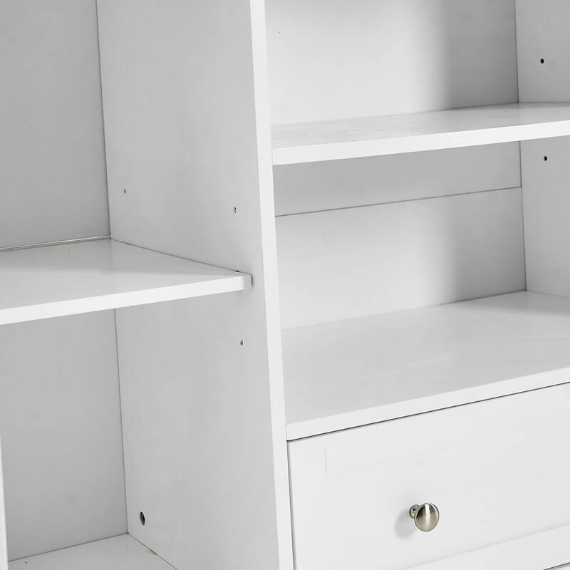 Modern White Storage Cabinet with Glass Doors Shelves Drawer