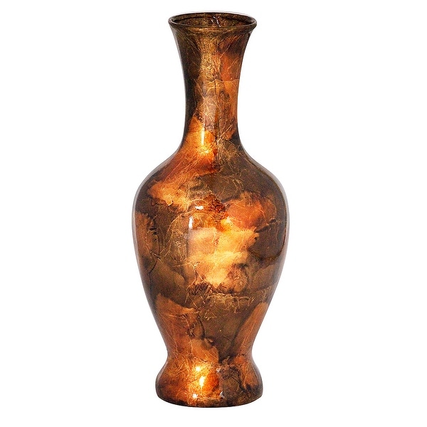 18" Foiled & Lacquered Ceramic Vase - Ceramic, Lacquered In Copper, Brown And Orange