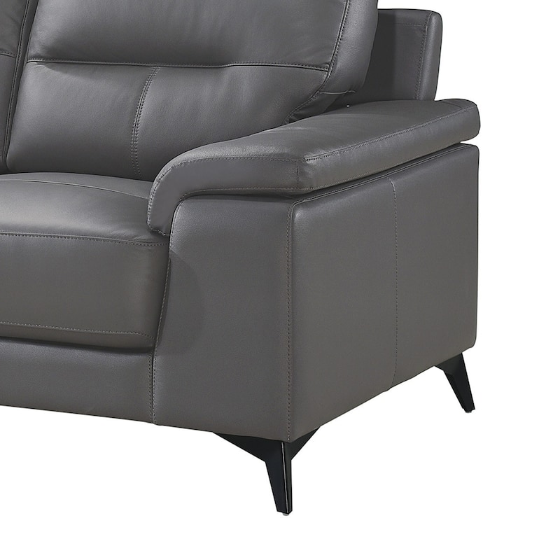 Mica Sofa, Dark Gray Top Grain Leather Foam Cushions, 89 Inch