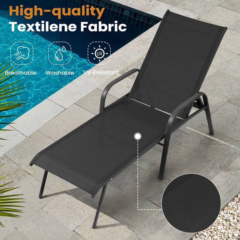 Outdoor Patio Adjustable Back Chaise Lounges Chairs with Arms(Set of 2 )