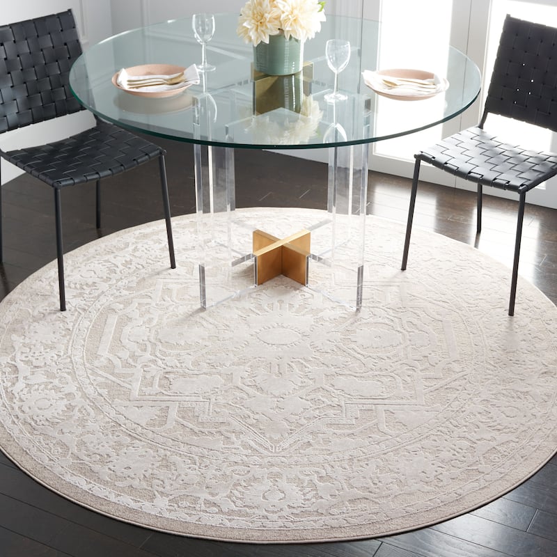 SAFAVIEH Reflection Eulalie Modern Oriental Rug - 5' Round - Beige/Cream