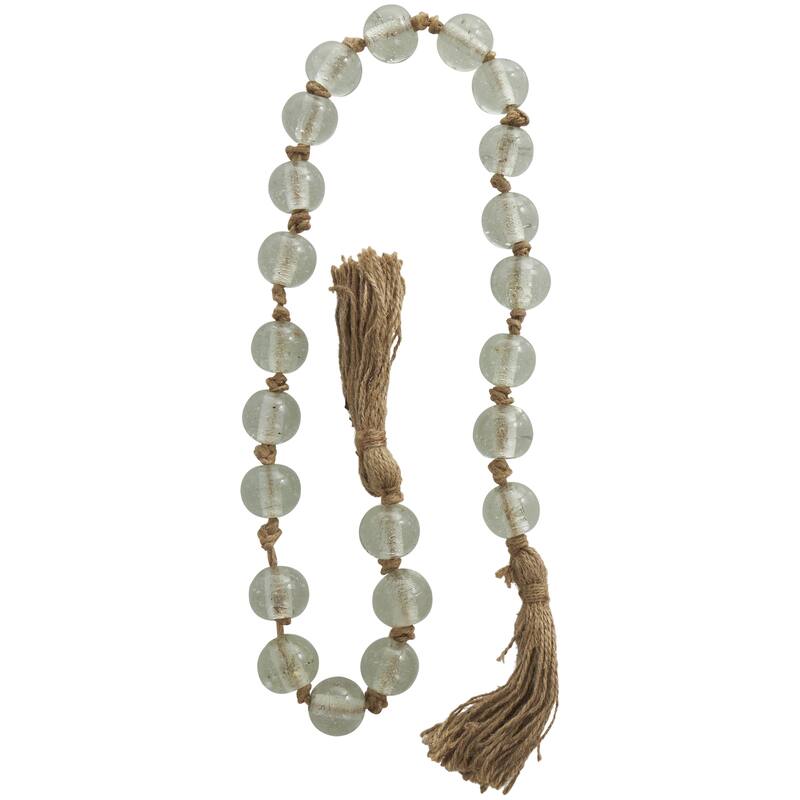 Glass Handmade Round Frosted Beaded Garland with Tassel with Knotted Brown Jute