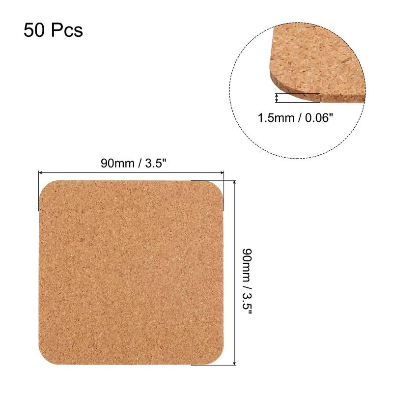 50pcs Self Adhesive Cork Coasters Cork Mats Cork - Wood - 3.5"x 3.5"x 0.06"