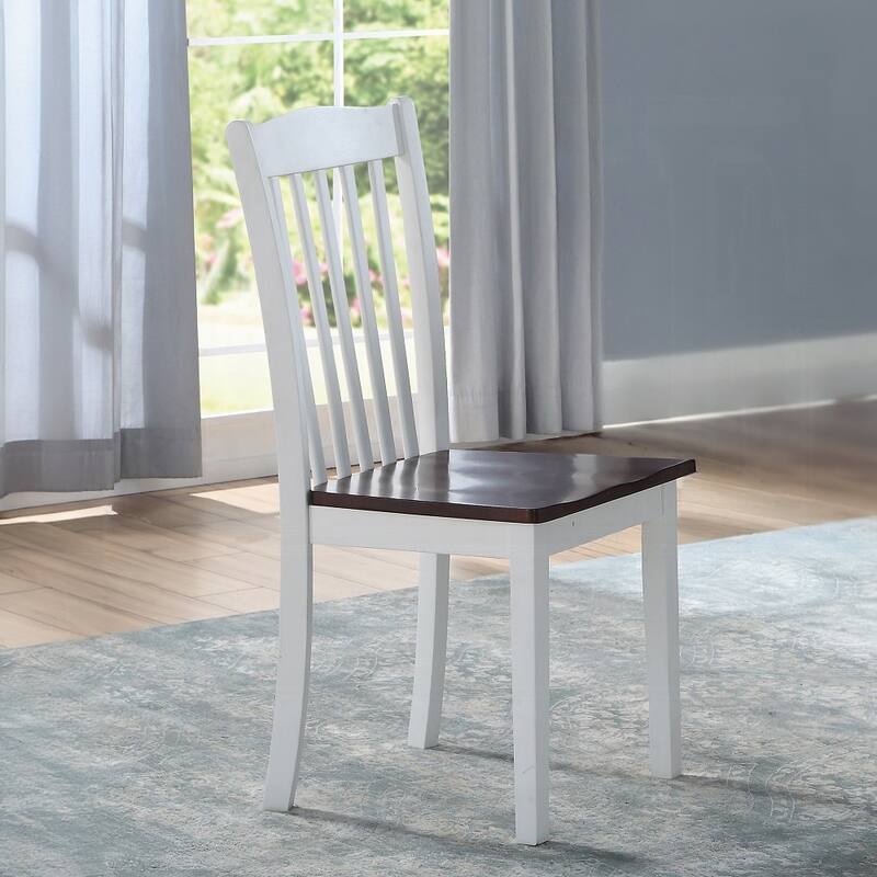 Set of 2 Side Chairs woth Slatted Back, White and Walnut