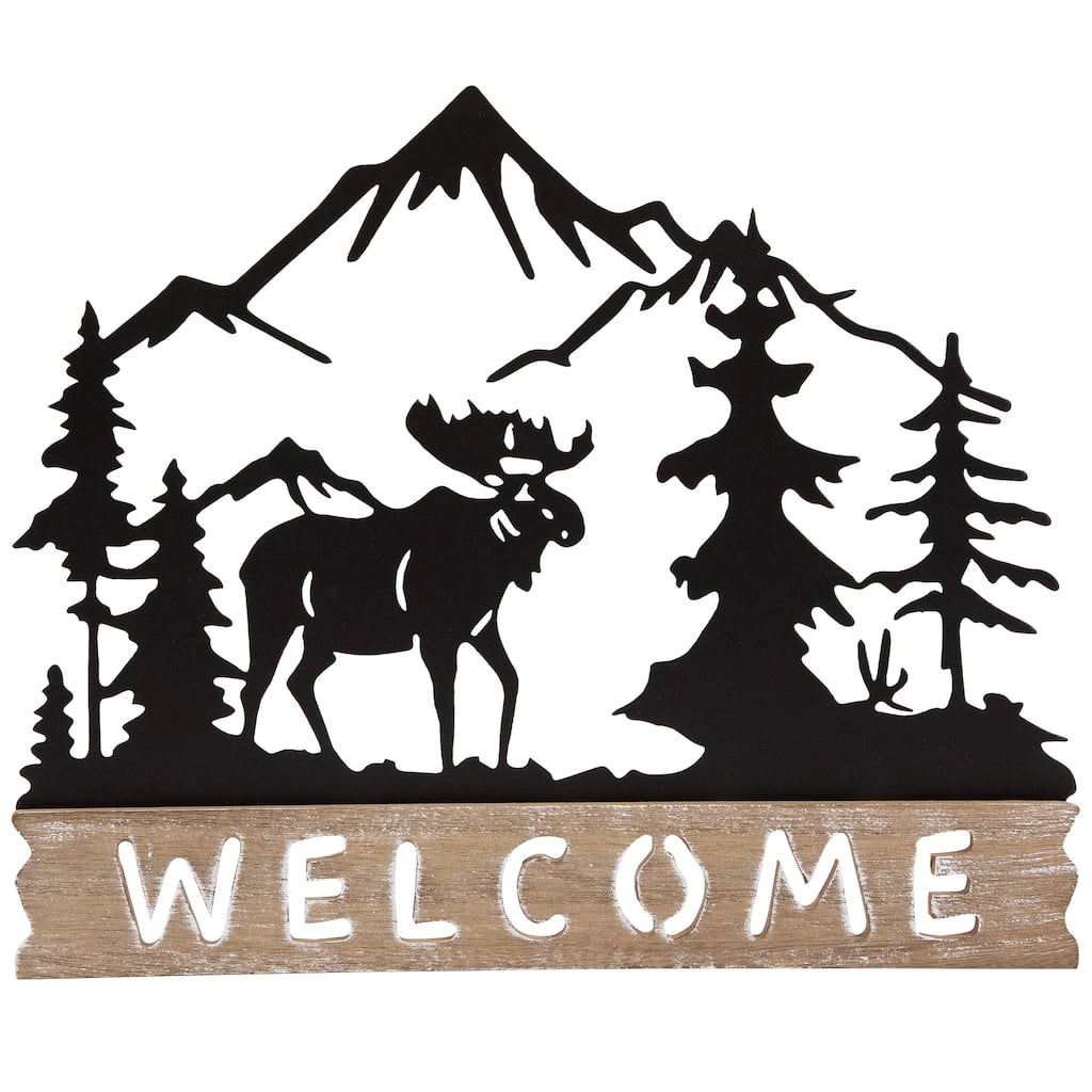 Welcome Moose Wooden Wall Sign - 11.75" - Brown