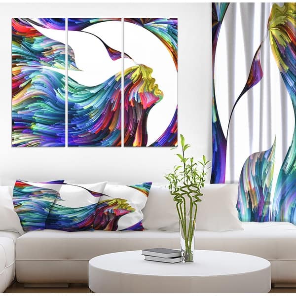 Designart 'Vivid Imagination' Abstract People Print on Wrapped Canvas Set - 36x28 - 3 Panels - 36 in. Wide x 28 in. High