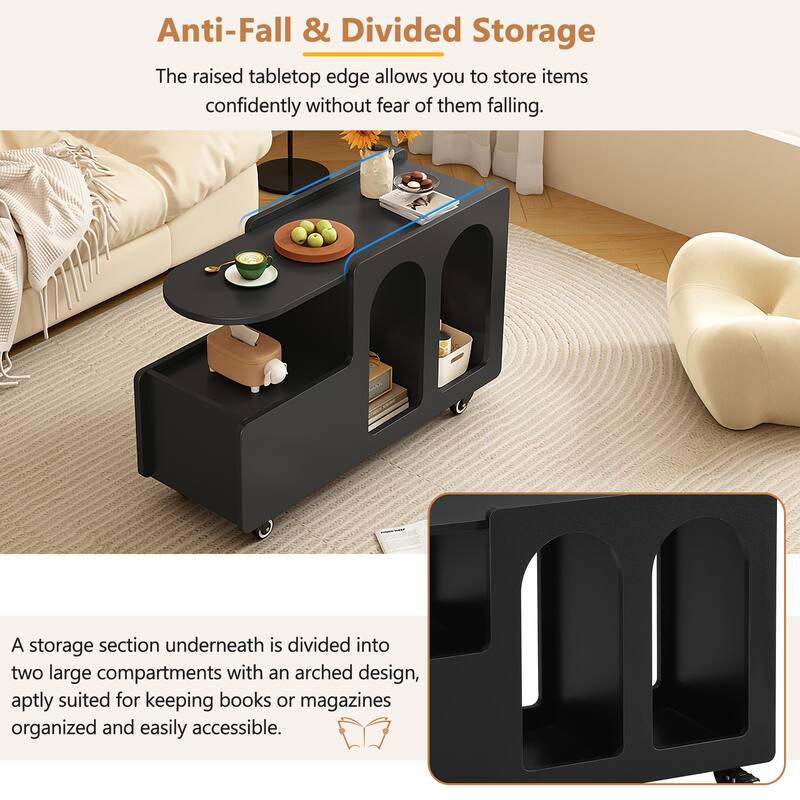 Mobile End Table with lockable wheels, Side Table with Storage Drawer, 11.8inch Narrow Nightstand with Multi-layer Storage
