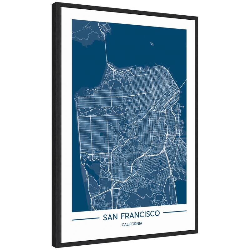 Kate and Laurel Sylvie San Francisco Map Regal Blue Framed Canvas by Jake Goossen - 23x33