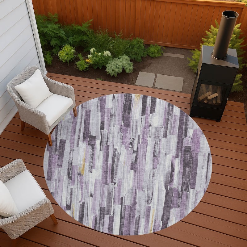 Machine Washable Indoor/ Outdoor Modern Stripes Chantille Rug - Lavender - 8' x 8'