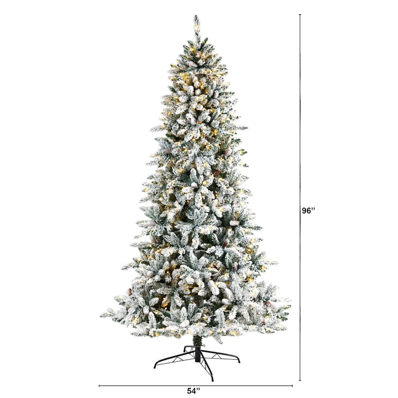 8Ft Artificial Christmas Tree with Warm Lights & Pine Cones - Holiday Decor - Green - 96