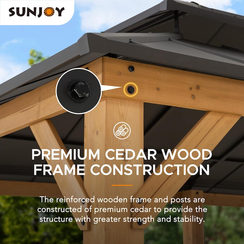 Sunjoy Outdoor Cedar Wood Frame Patio Gazebo Steel Hardtop