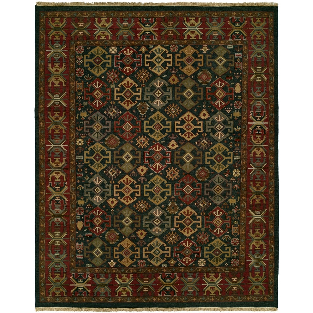 Traditional Multi-Colored Flatweave Wool Area Rug