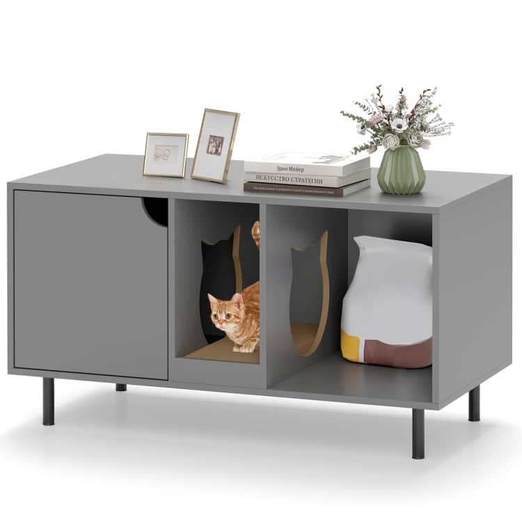 40 Inch Cat Litter Box Cabinet for 2 Cats, Hidden Washroom Enclosure - 40" x 21" x 22" - Grey
