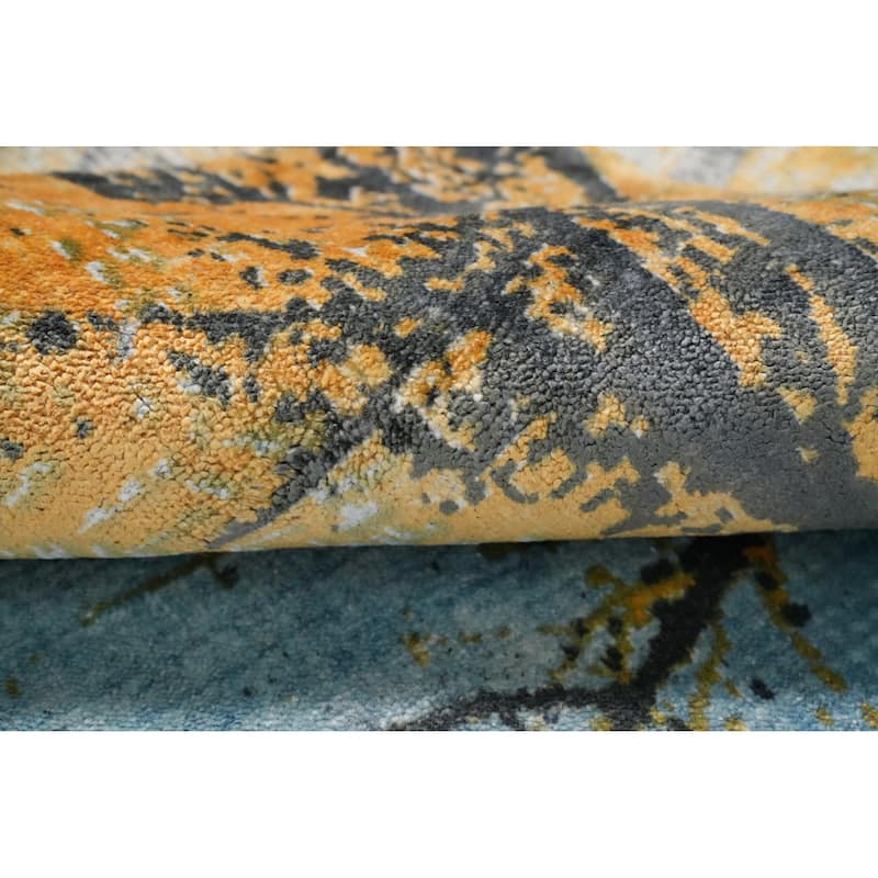 Hand Knotted Oriental Viscose Silk Carpet Modern Pictorial Multi-Colored Abstract Area Rug - 7' 10'' X 5' 9''