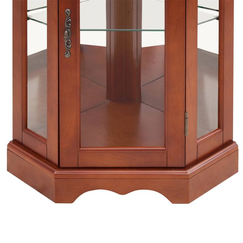 Walnut Corner Display Curio Cabinet with Glass Shelves (Bulb Not Included)