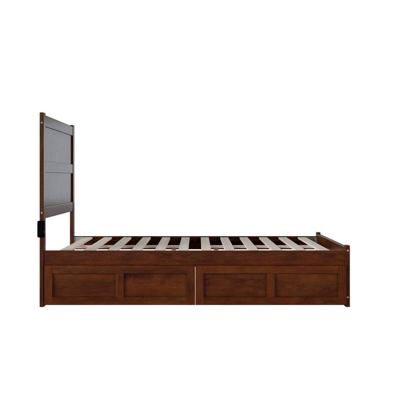 NoHo Full Bed with Footboard and 2 Drawers in Walnut