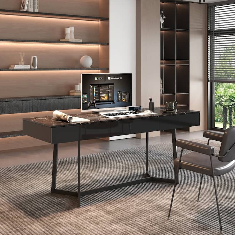 70.87" Modern Computer Desk Studying Table with Y-Shaped Metal Legs - Black