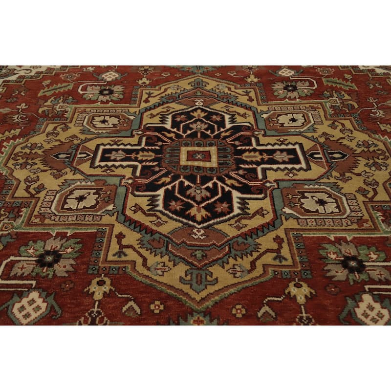 Hand Knotted Oriental 100% Wool Carpet Traditional Medallion Oranges & Rust Heriz (serapi) Area Rug - 14' 9'' X 11' 8''