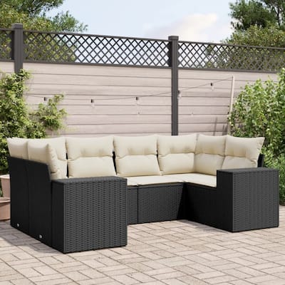 vidaXL Patio Sofa Set with Cushions Outdoor Furniture 6 Piece Poly Rattan - 24.4 x 32.7 x 27.2 in