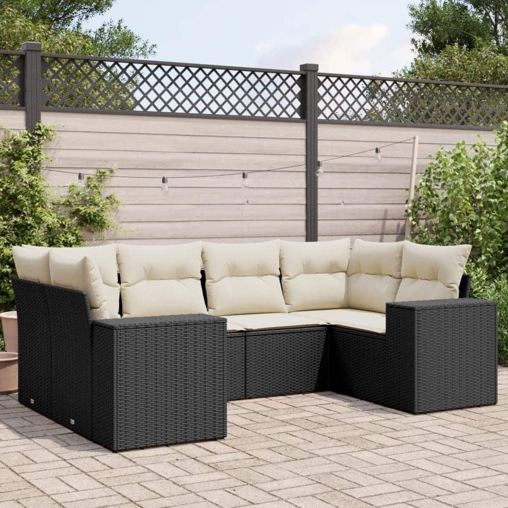 vidaXL Patio Sofa Set with Cushions Outdoor Furniture 6 Piece Poly Rattan - 24.4 x 32.7 x 27.2 in