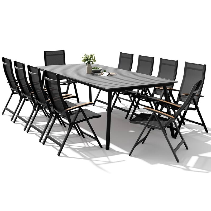 11PC Outdoor Patio Dining Set Aluminum Umbrella Hole Table with Folding Chairs