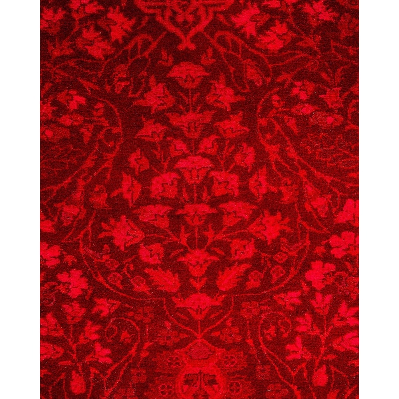 Overton Hand Knotted Wool Vintage Inspired Modern Contemporary Overdyed Red Runner Rug - 2' 7" x 9' 10"