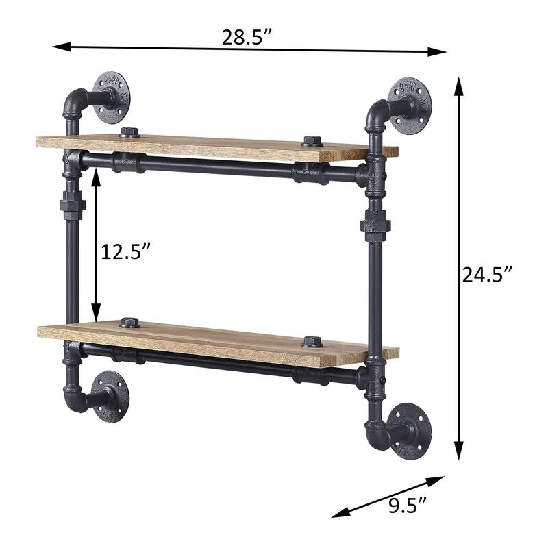 Mankato Oak and Sandy Black Rectangle 2-Tier Wall Shelf