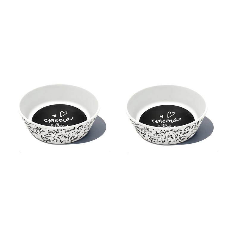 Black & White Meow, Small Bowl, 1.5 cups , Set of 2