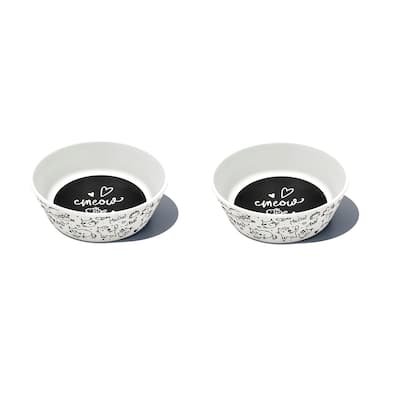 Black & White Meow, Small Bowl, 1.5 cups , Set of 2