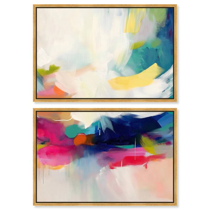 Riot of Color III Canvas Set of 2 by Art Remedy - 24" x 16" - Gold