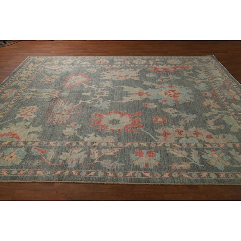 Hand Knotted Oriental 100% Wool Carpet Transitional All-Over Greys & Charcoal Oushak Area Rug - 9' 10'' X 8' 1''