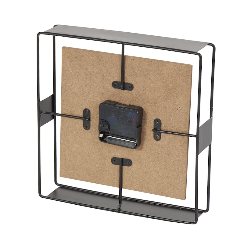 Wooden Geometric Open Frame Square Decorative Clock with Grid Pattern - Black - Roche River Decor