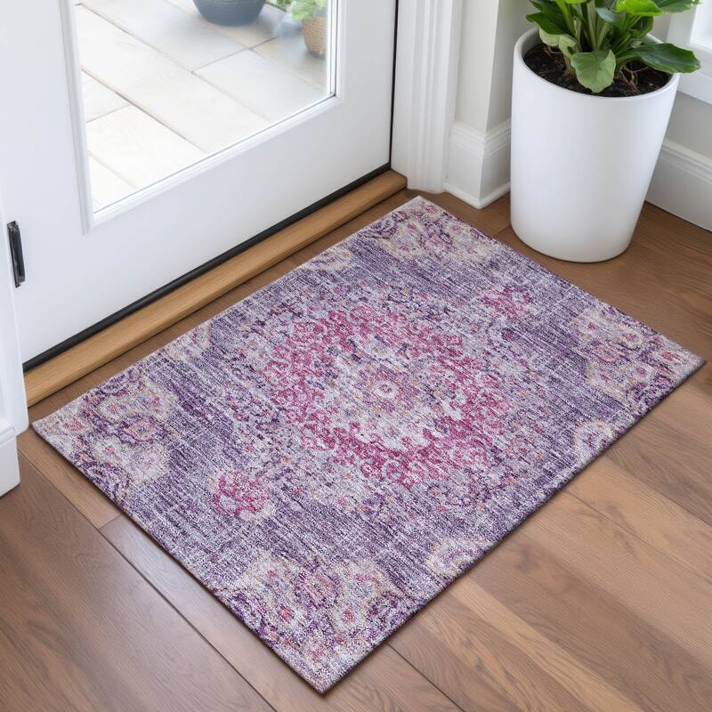 Premium Washable Super Soft Vintage Traditional Mayfield Rug - Purple - 1'8" x 2'6"