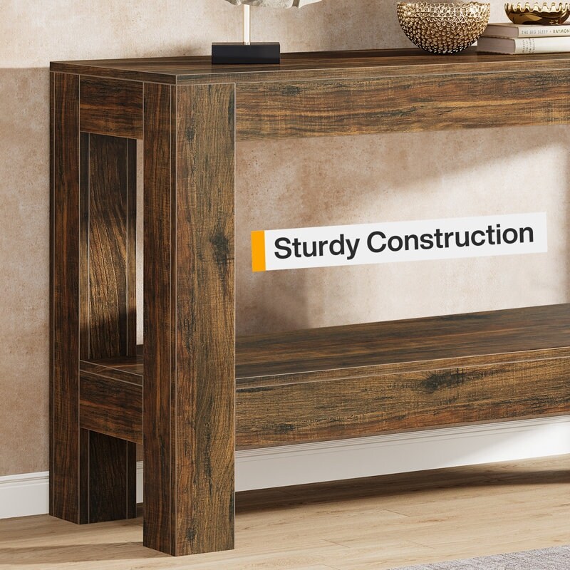62.99 Inches Long Wood Console Table, 2 Tiers Entryway Table Sofa
