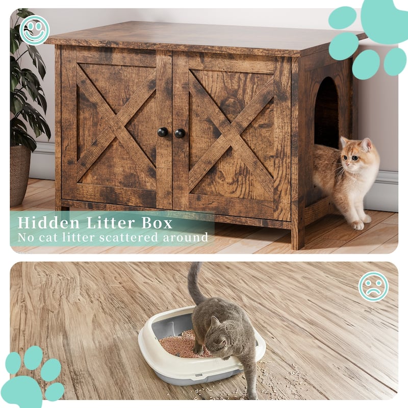 Modern Cat Cage Cabinet with Litter Box Enclosure, Multi-Functional Pet Furniture