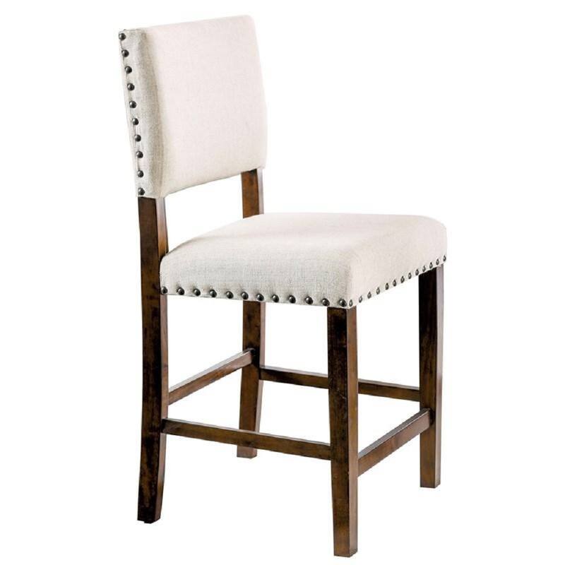 Padded Fabric Chairs Set Of 2pc Dining High Chairs Nailhead Trims Solid Wood Cherry