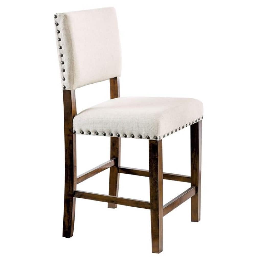 Padded Fabric Chairs Set Of 2pc Dining High Chairs Nailhead Trims Solid Wood Cherry