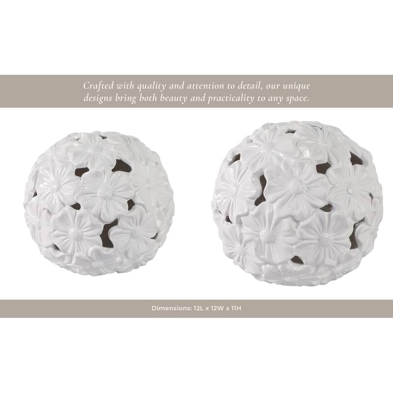 Stoneware and Porcelain Floral Sphere Decorative Garden Statuary