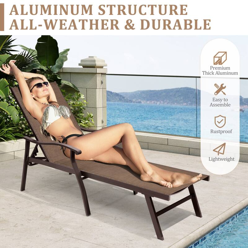 VredHom Outdoor Aluminum Adjustable Chaise Lounge (Set of 2)