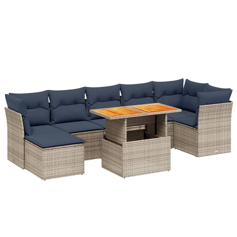 vidaXL Patio Sofa Set with Cushions Outdoor Furniture 8 Piece Poly Rattan - 24.4" x 24.4" x 27.2"