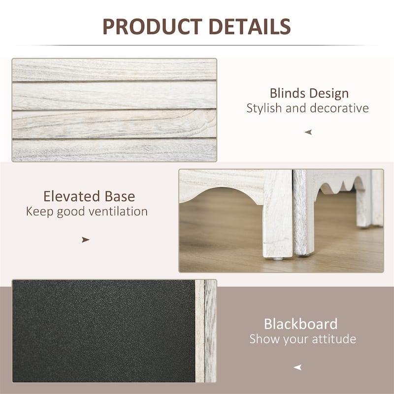 White-Black Paulownia Wood Blinds Room Divider with Blackboard - 63.8" L x 67.75" H x 0.75" T