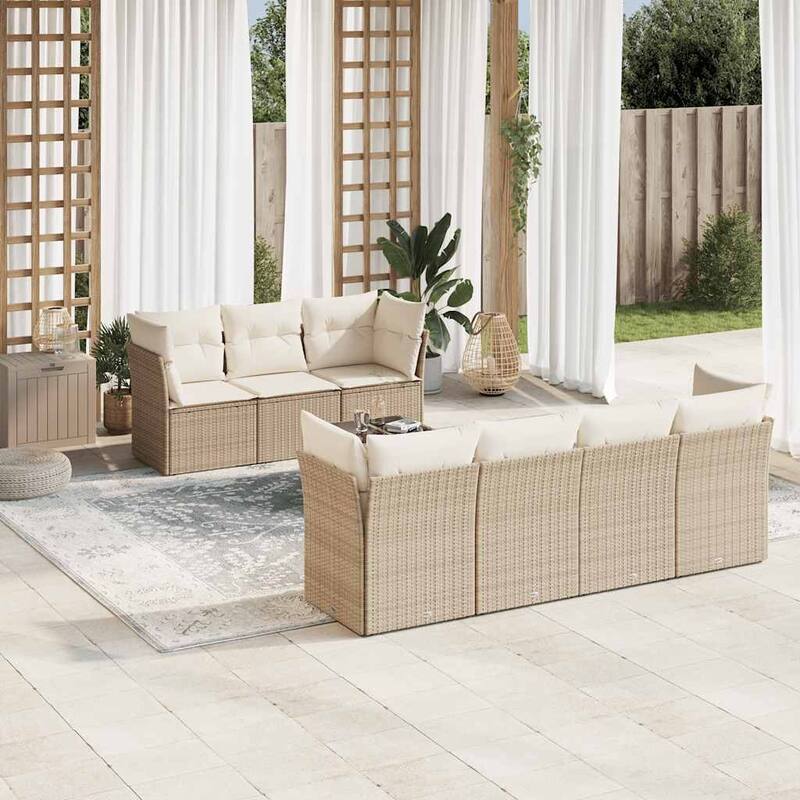 vidaXL Garden Sofa Set Beige PE rattan, steel, tempered glass, polyester - 21.7 x 21.7 x 14.6