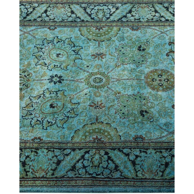 Overton Hand Knotted Wool Vintage Inspired Modern Contemporary Overdyed Blue Runner Rug - 2' 7" x 11' 0"