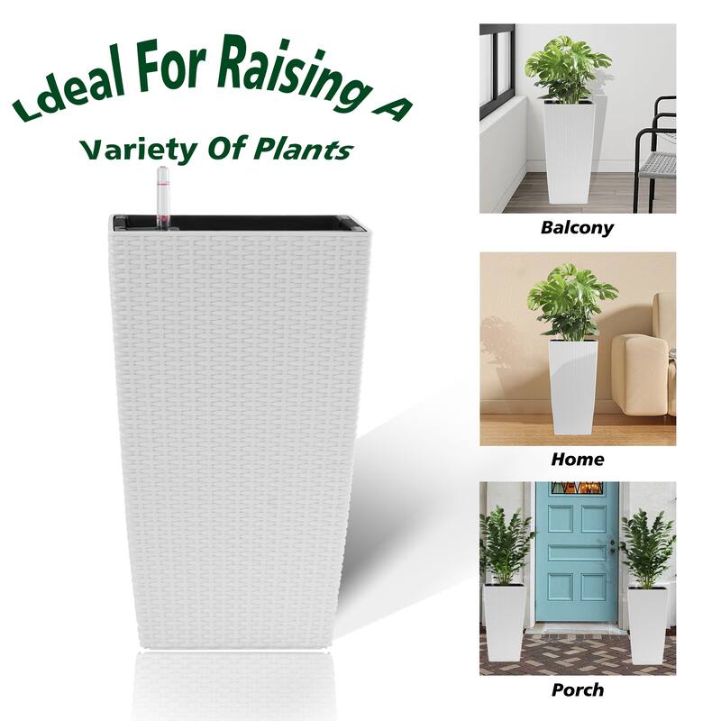 Automatic Watering Planter with Dual-Basin and Imitation Rattan Finish