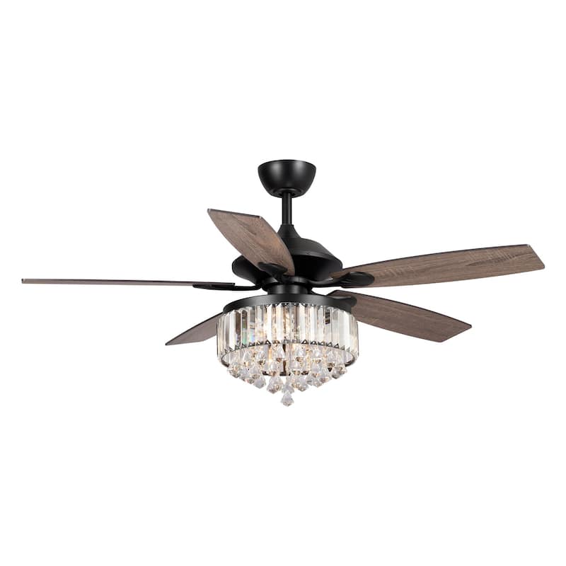 52" Industrial Wood 5-blade Crystal Ceiling Fan with Remote