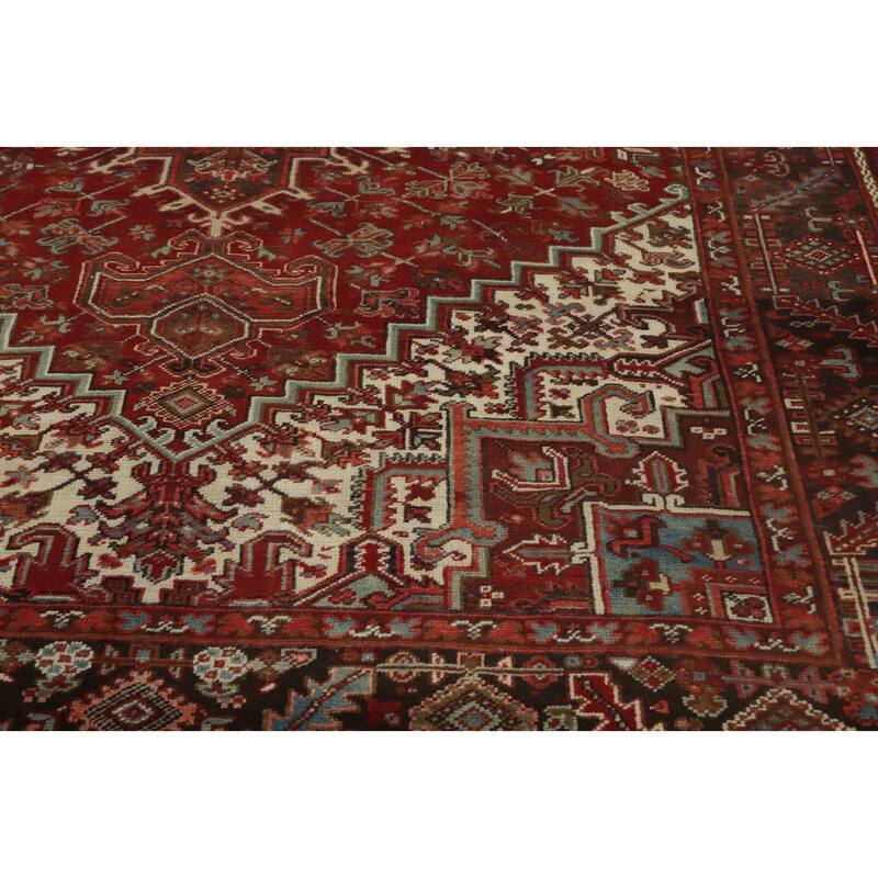 Hand Knotted Oriental 100% Wool Carpet Traditional Medallion Red Heriz Area Rug - 10' 11'' X 8' 2''