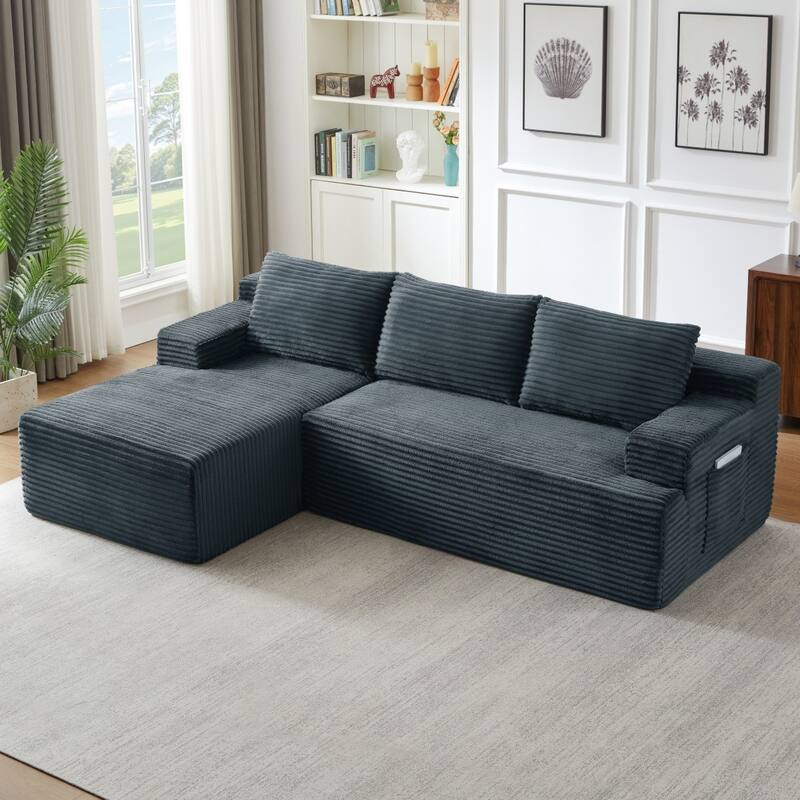96.1" Modern L-Shaped Cloud Sectional Sofa, No Assembly Required - Dark Grey