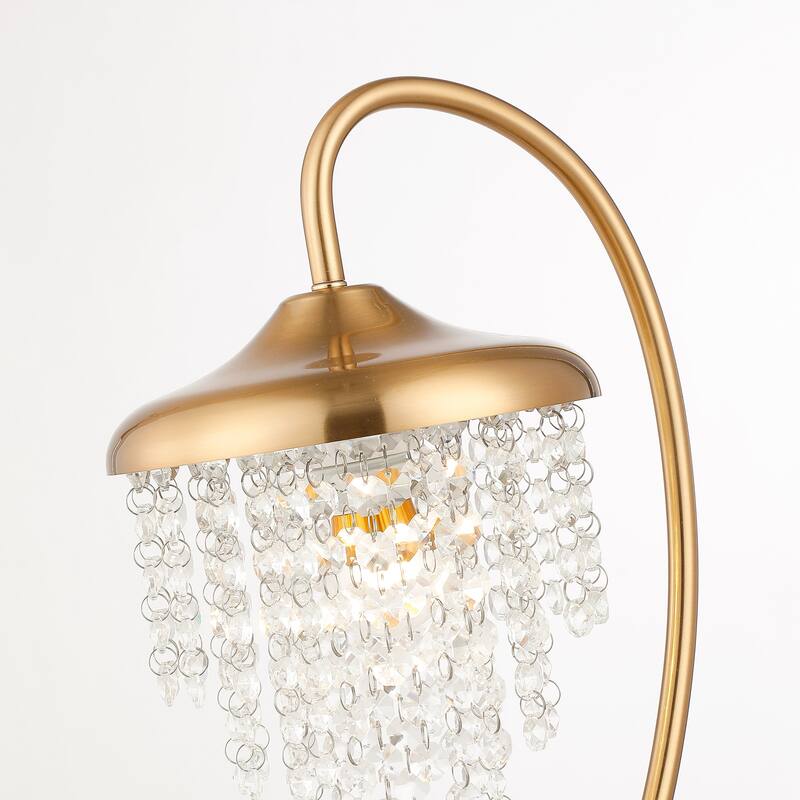 21" Modern Gold Crystal Arched Table Lamp with Dimmable Switch