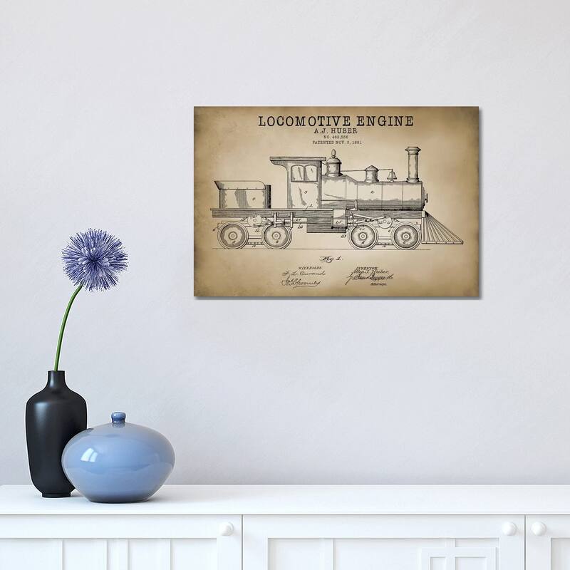 iCanvas "Locomotive Engine, 1891" by PatentPrintStore Canvas Print - 12x18x1.5